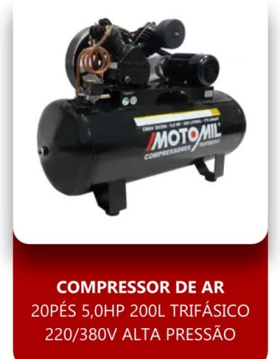 Compressor de Ar 20Pés 5,0HP 200L Trifásico 220/380V Alta Pressão