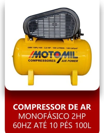 Compressor de Ar Monofásico 2HP 60Hz até 10 Pés 100L